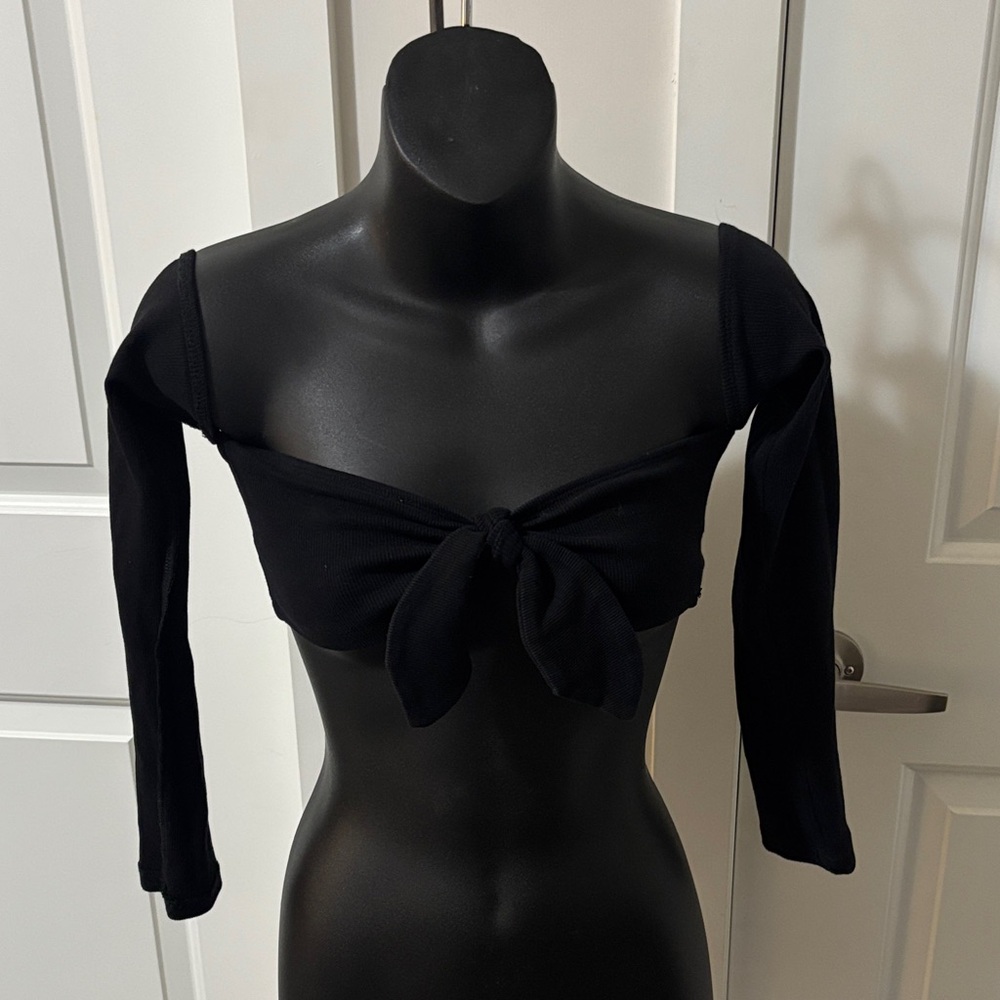 2/$25 Dolls Kill Black Long Sleeve Tie Up Crop Top